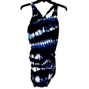 Adidas Women’s One-Piece Swimsuit Size 36 Blue Black White Tie-Dye Infinitex